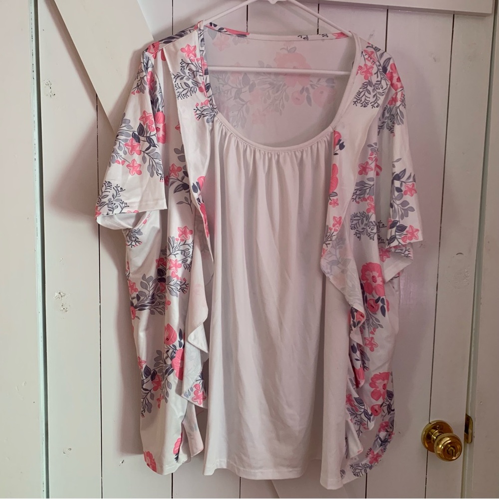 Women's 5XL 5X Blouse Short Sleeve Ruffles Flowy Floral Print Spring Summer Top - Picture 4 of 6